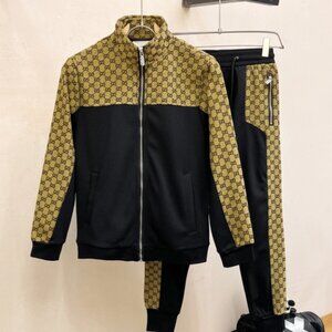 Gucci Black and Beige GG Monogram Bomber Jacket